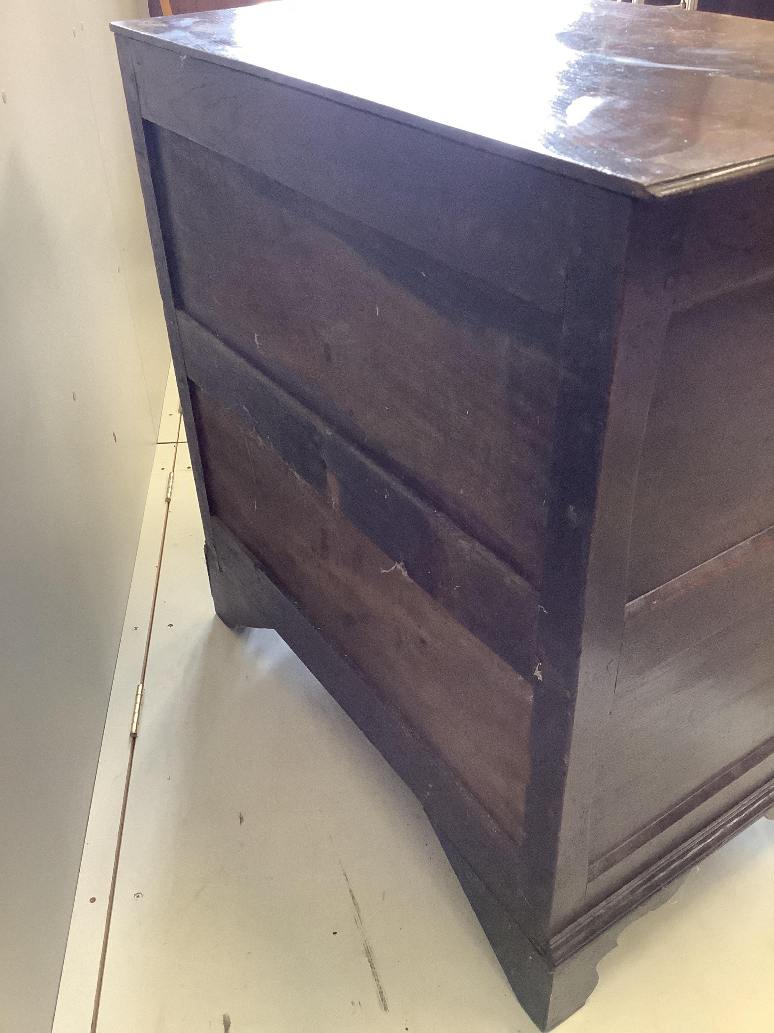 A Jacobean oak chest of drawers, width 91cm, depth 58cm, height 99cm. Condition - fair